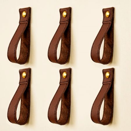 Handmade Leather Loop Pull with Brass Rivet Dark Brown-Pack of 6