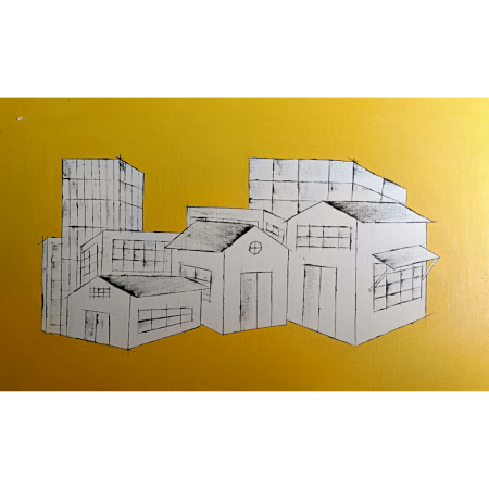 Cityscape â€“ Still Forms, Bright Horizon | Oil on Canvas by Artist B. Manikanta