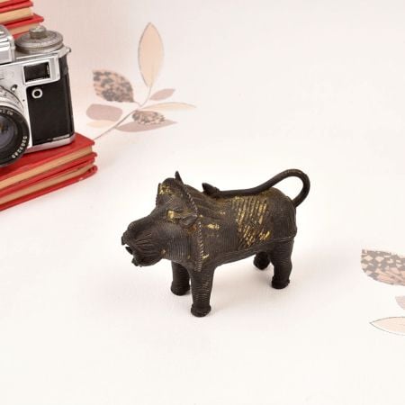 Handmade Vintage Brass Tribal Lion Statue in Odisha Art