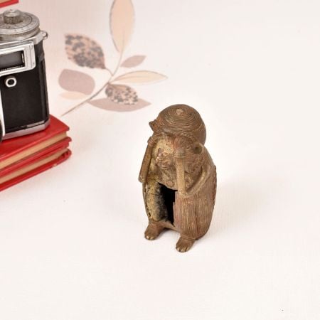 Vintage Handcrafted Tribal Brass Monkey Statue in Odisha Art