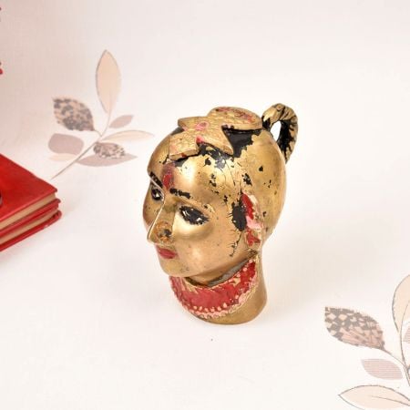 Handmade Gujarati Art Brass Gauri Head Statue in Vintage Finish