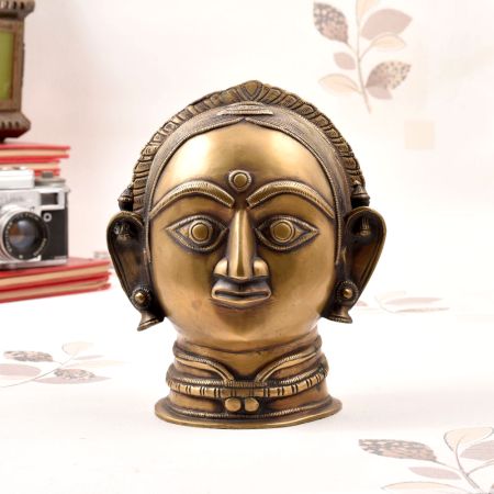 Vintage Finish Brass Gauri Head Statue for Prayer Room