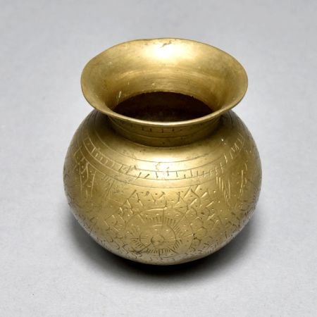Vintage Finish Brass Holy Water Pot with Engraving from Himachal