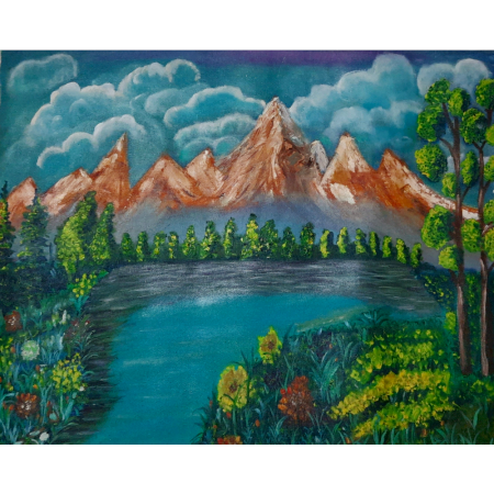 Majestic Mountain Landscape Acrylic on Canvas by Artist Gayatri Sharma | 27 x 21 inches