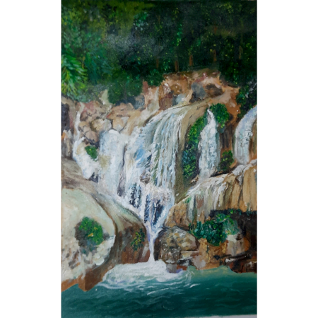 Serene Waterfall in Forest Acrylic on Canvas by Artist Gayatri Sharma | 25 x 16 inches