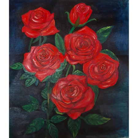 Blooming Red Roses Acrylic on Canvas by Artist Gayatri Sharma | 24 x 21 inches