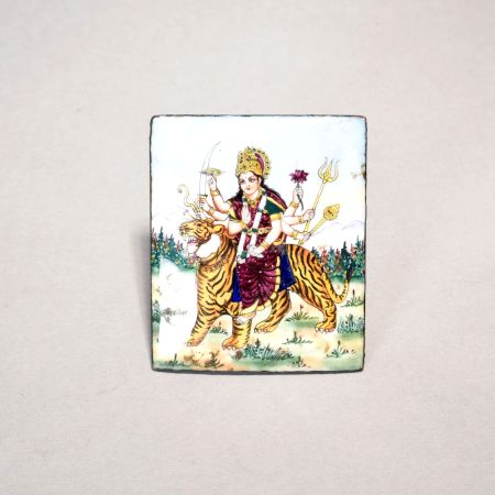 A Vintage Artistic Enamel Work Painting of Durga on Lion( Sherawali mata)