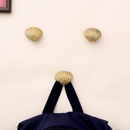 Golden Solid Brass Shell Wall Hooks-3 Pieces