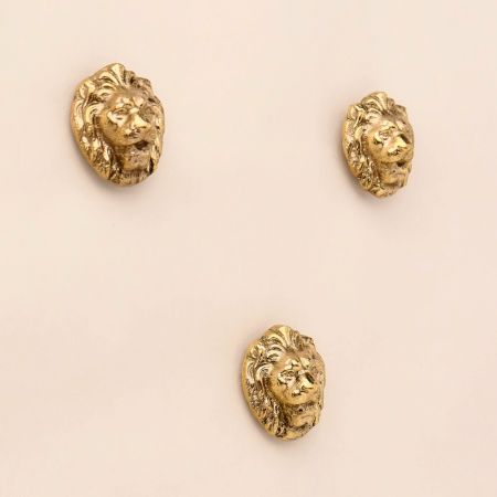 Golden Brass Lion Wall Hooks-3 Pieces