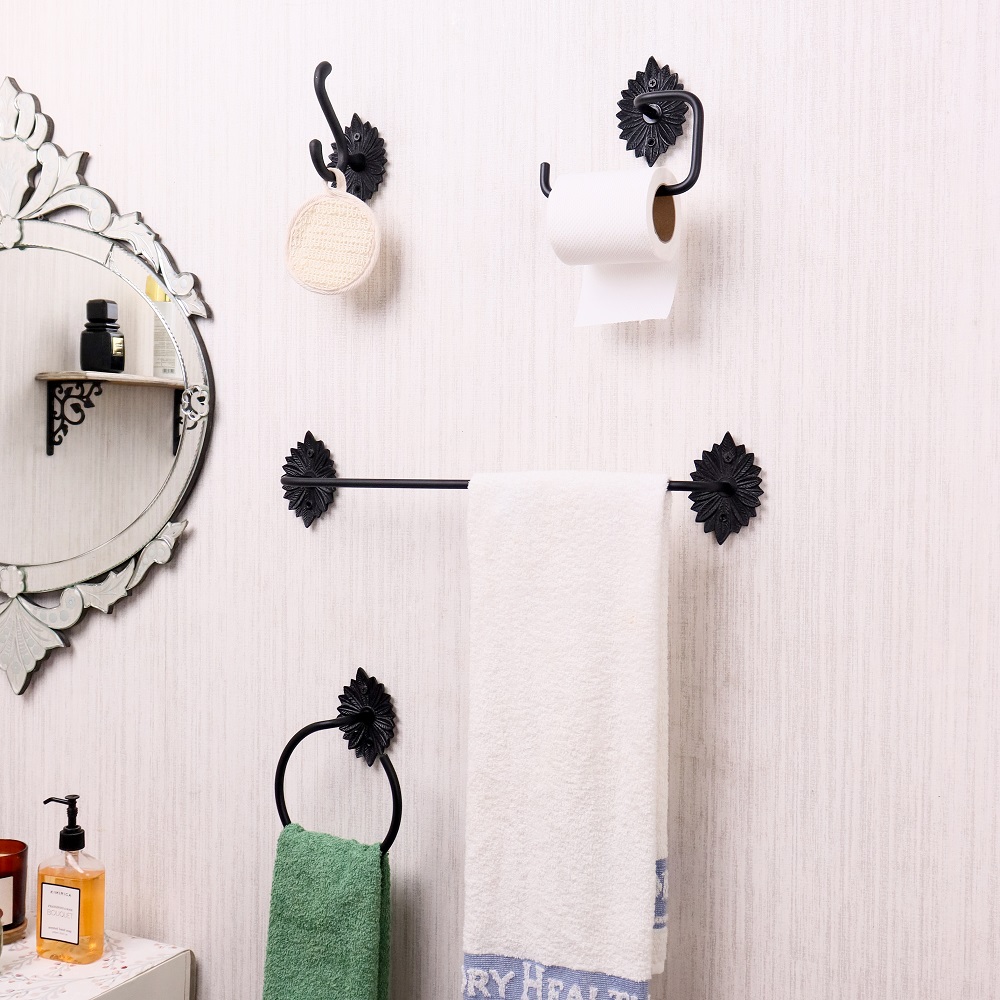 Black Aluminum Wall-Mounted Towel Bar for Bathroom