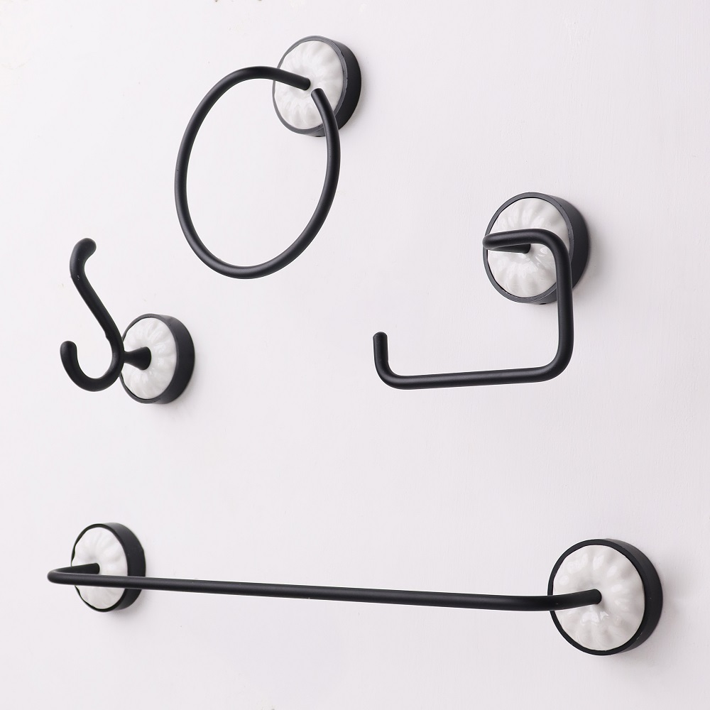 4-Piece Aluminum Bathroom Accessory Set with Ceramic Base