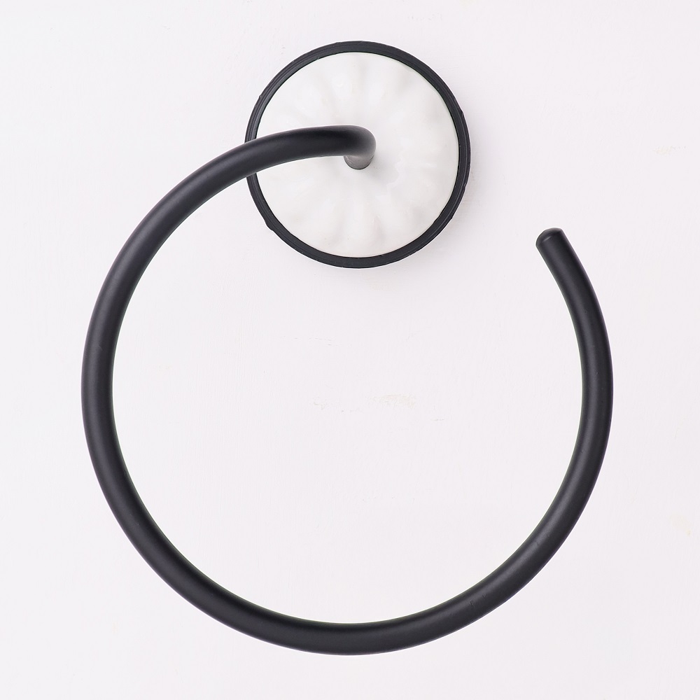 Vintage Black White Aluminum and Ceramic Towel Ring For Bathroom