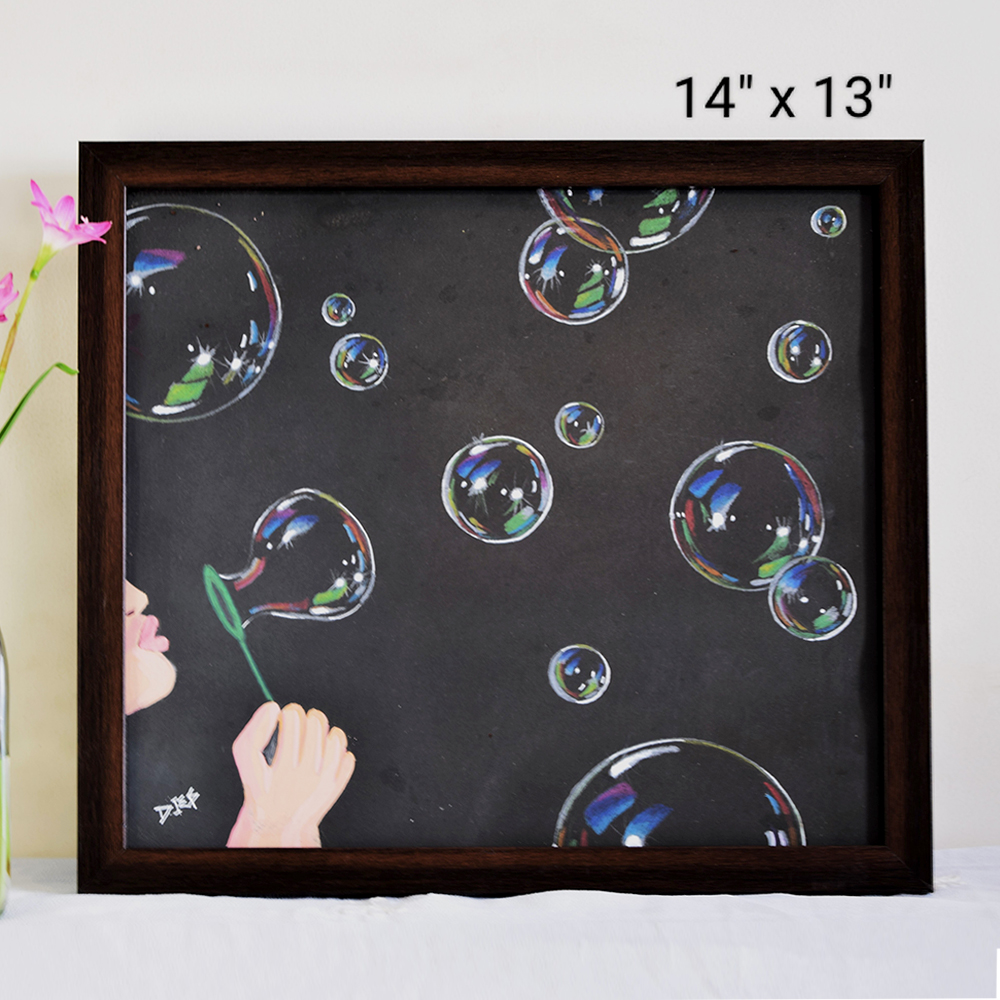 Realistic Bubble Artwork on Paper by Artist Dimpana | 14 x 13 Inches