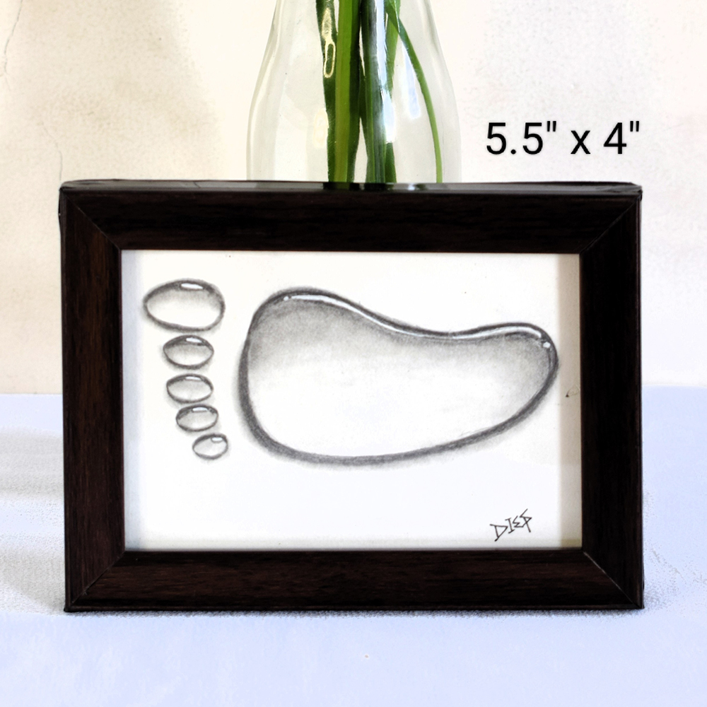 Foot Print Pencil Sketch Footprint Art on Paper by Artist Dimpana | 5.5 x 4 Inches