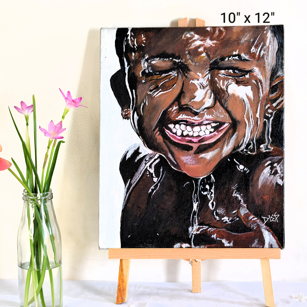 Happy Boy Acrylic on Canvas Board by Artist Dimpana | 10 x 12 Inches