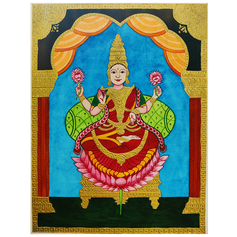Lakshmi Mysore Painting Traditional Religious Artwork Art on Paper by Artist Dimpana |10 X 12 Inches