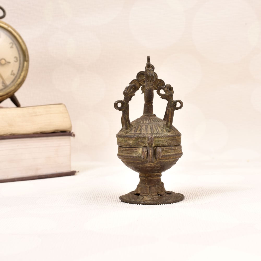 Tribal Art Vintage Brass Sindoor Box for Home Decoration