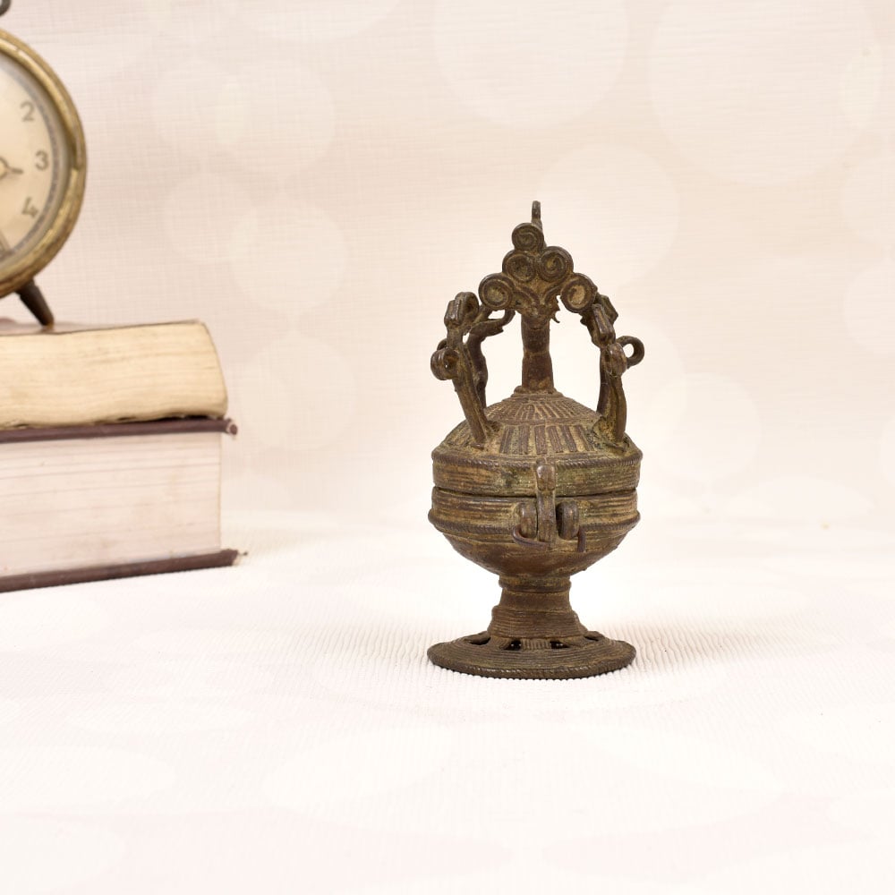 Tribal Art Vintage Brass Sindoor Box for Home Decoration