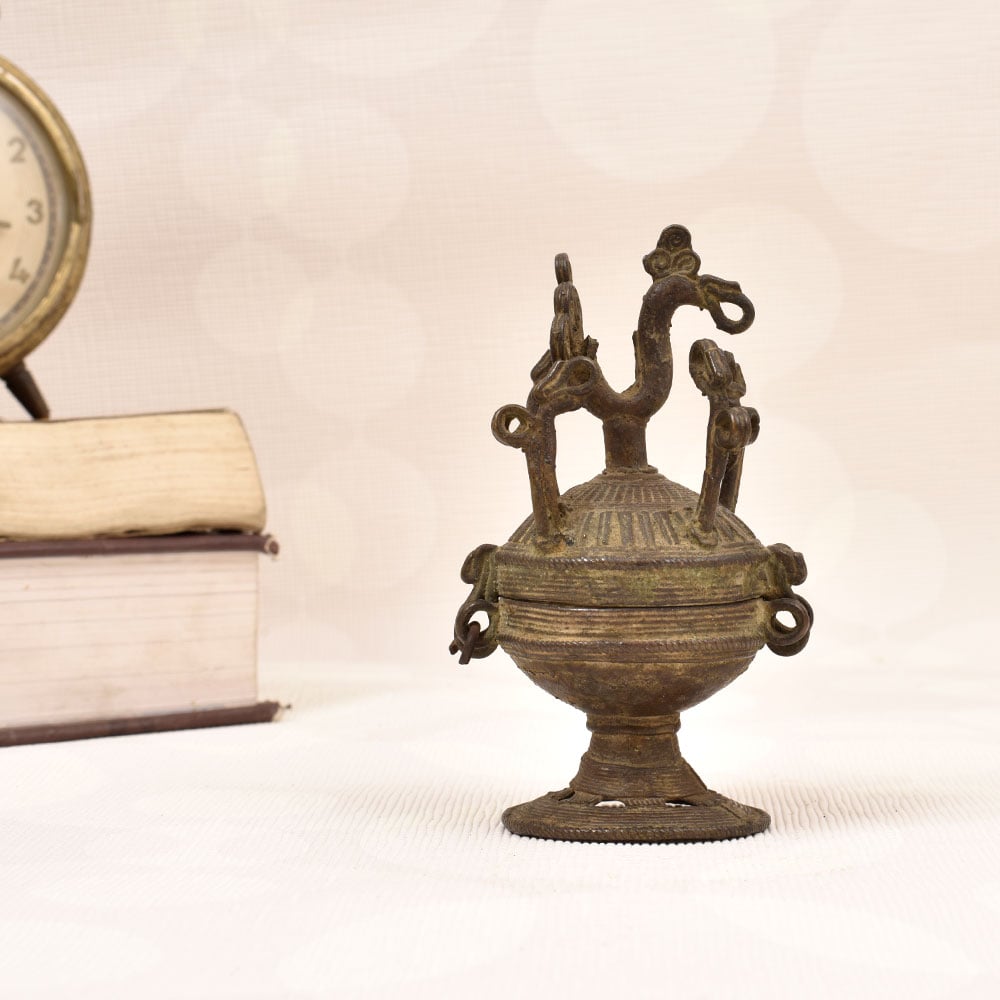 Tribal Art Vintage Brass Sindoor Box for Home Decoration