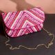 Pink Chevron Hand-Beaded Clutch Bag with Gold Chain Strap | Festive Party Sling