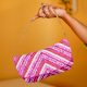 Pink Chevron Hand-Beaded Clutch Bag with Gold Chain Strap | Festive Party Sling