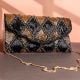 Midnight Glam Black & Gold Beaded Clutch with Scallop Detailing and Chain Strap | Elegant Party Sling Bag