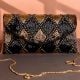 Midnight Glam Black & Gold Beaded Clutch with Scallop Detailing and Chain Strap | Elegant Party Sling Bag