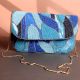 Ocean Wave Hand-Beaded Clutch Bag with Gold Chain Strap | Shades of Blue Party Sling