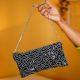 Midnight Sparkle Black Beaded Clutch with Black Sequin Wave Design & Chain Strap | Glam Evening Sling Bag