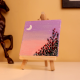 Mini Moonlight Sky Canvas Painting with Floral Silhouette