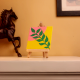 Bold Green Leaf Art on Yellow Pink Canvas