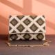 Luxury Geometric Beaded Clutch with Gold Chain Ivory, Gold & Black Diamond Pattern