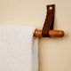 Rustic Wooden Towel Holder with Leather Strap Mount