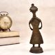 Vintage Brass Statue of Lady Figure Playing Drum in Dhokra Art