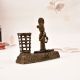 Vintage Brass Tribal Man Playing Instrument Statue in Bastar Art