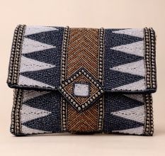 Majestic Mosaic Chevron Beaded Clutch with Chain Strap