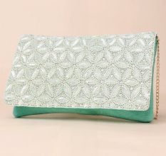 Celestial Bloom Hand-Embroidered Clutch with Elegant Chain Strap