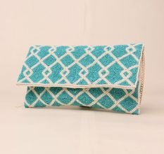 Celestial Grid Hand-Beaded Clutch with Detachable Chain Strap