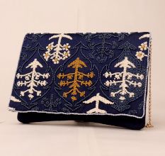 Twilight Canopy Hand-Beaded Clutch with Chain Strap