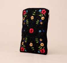 Midnight Bloom Hand-Beaded Floral Clutch with Detachable Chain Strap
