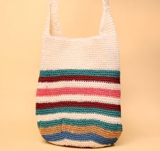 Handmade Crochet Tote Bag – Multicolor Striped Boho Shoulder Bag