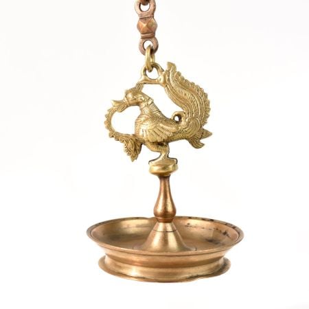 Brass Peacock Hanging Diya For Temple With Chain