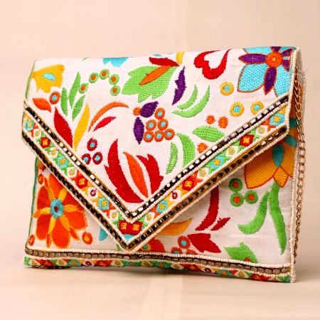 Boho Bloom Fiesta Vibrant Hand-Embroidered Sling Bag with Chain Strap