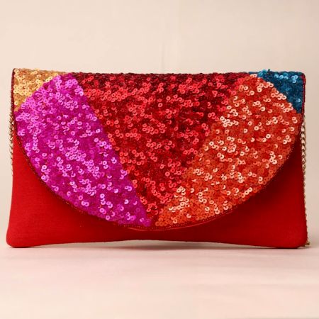 Radiance Spectrum Sequin Sling Bag with Gold Chain Strap