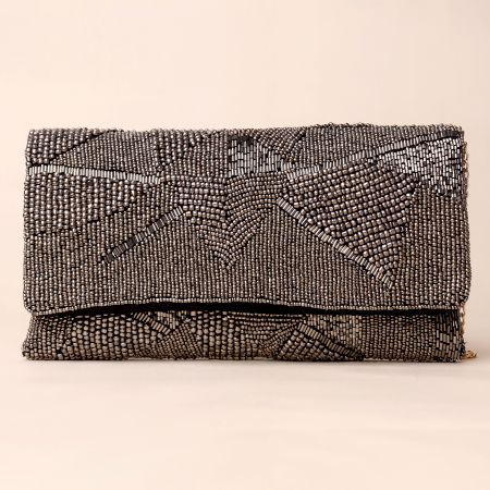 Starlit Noir Hand-Beaded Sling Bag with Gold Chain Strap