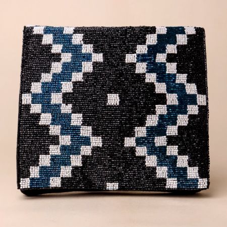 Midnight Mosaic Hand-Beaded Sling Bag with Gold Chain Strap