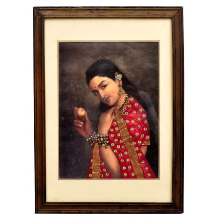 Raj Ravi Verma Print Beautiful Lady with Clothes Art Work
