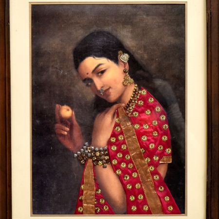 Raj Ravi Verma Print Beautiful Lady with Clothes Art Work