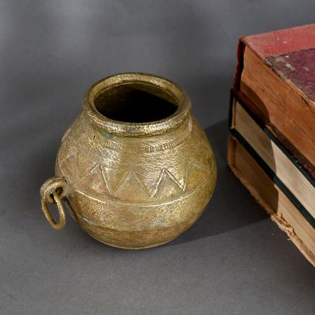 Handcrafted Tribal Detailing Brass Measuring Pot from Odisha