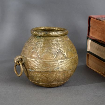 Handcrafted Tribal Detailing Brass Measuring Pot from Odisha